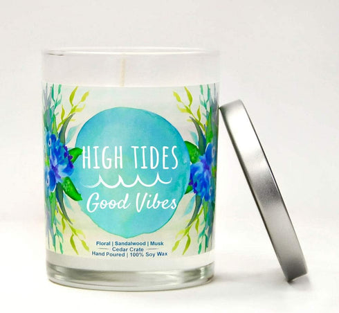 High Tides, Good Vibes | Floral, Sandalwood, Musk Scented Soy Candles | Teal 10 oz Jar Candles | Made in USA | Decorative Aromatherapy | Beach Gif...