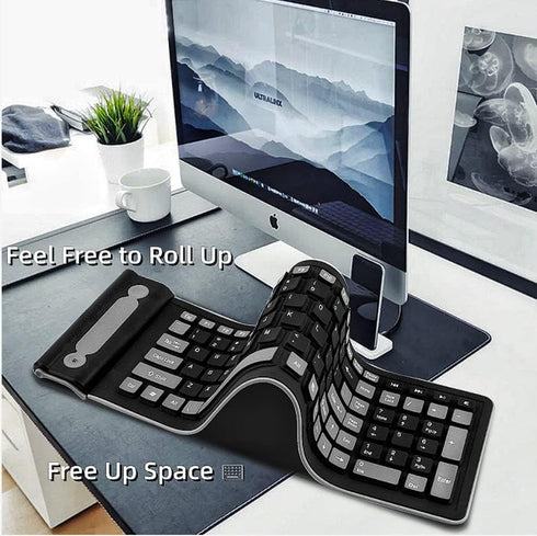Wireless Silicone Keyboard Foldable Rollup Flexible Keyboard Full Size 107 Keys with Number Pad Waterproof/Dustproof Typing Soft Touch Portable Tr...