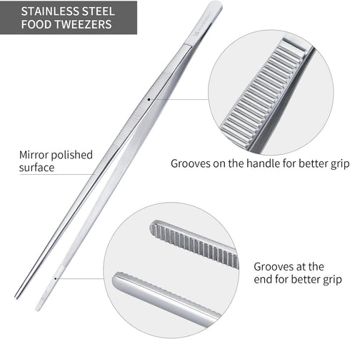 12 Inch Kitchen Tweezers Fine Tweezer Tongs, MSY BIGSUNNY Stainless Steel Food Tweezers Multi-function Precision Serrated Tips Cooking Tongs Kitch...