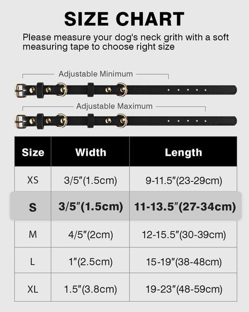 Joytale Leather Dog Collars for Small Dogs, Genuine Heavy Duty Dog Collar with QR ID Tag, Soft Metal Buckle Collars, Black, S...