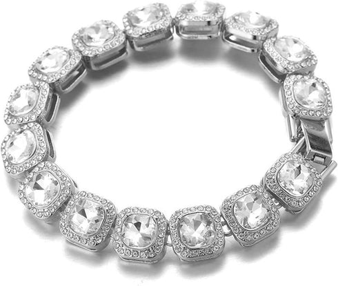 Halukakah Diamonds Gold Watch for Men, Platinum White Gold Plated Quartz Wristband 8.7" Octagonal Dial, with Clustered Diamond Tennis Chain Bracel...