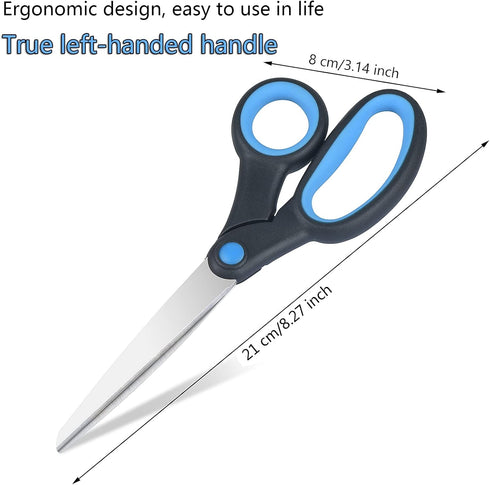 Left Handed Scissors, 8 Inch, Lefty Stainless Steel Sharp Blade Soft Comfort-Grip Handles Blunt Scissors for Adults School Student Kids(3 Pack)...
