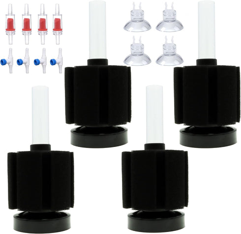 ALEGI 4pcs Small Aquarium Bio Sponge Filter with Suction Cups, Check Valves for 5 Gal, 10 Gal, 20 Gal Breeding Fry Betta Shrimp Fish Tank (Up to 1...