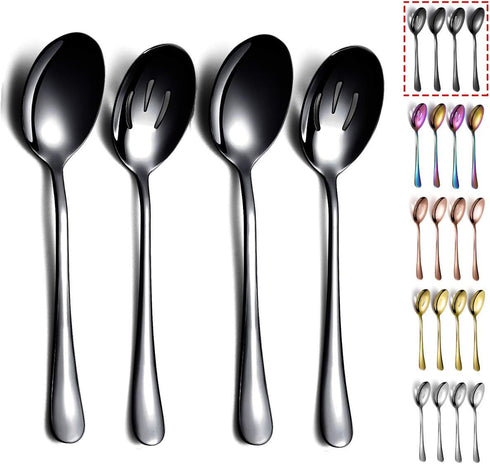 Black Kyraton Titanium Plating Serving Set - 4 Pieces, Includes 2 Spoons and 2 Slotted Spoons...