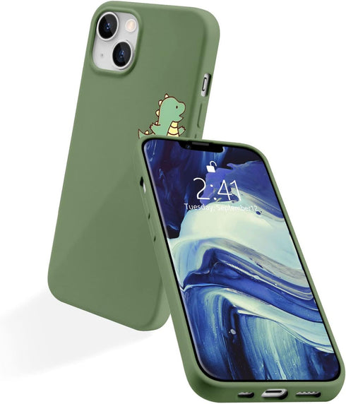 JOYLAND Dinosaur Couple Phone Case for iPhone 13,Green Liquid Silicone Couple Phone Case Luxury Girly Case,Fashionable Soft Gel Rubber Full-Body P...