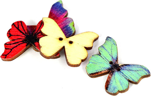 50pcs Mixed Pack 1-inch Colorful Butterfly Wooden Buttons - Retro DIY Handmade Buttons for Children's Crafts and DIY Projects...