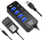 USB Hub 3.0 Powered, LYFNLOVE USB Extender 4-Port Data USB Hub with Power Adapter and 1 Smart Charging Port, USB Splitter with On/Off Switches for...