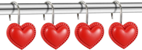 CHICTIE Red Heart Shower Curtain Hooks Rings,Set of 12 Decorative Shower Curtain Hooks,Valentines Day Stainless Steel Rust Resistant Shower Rings ...