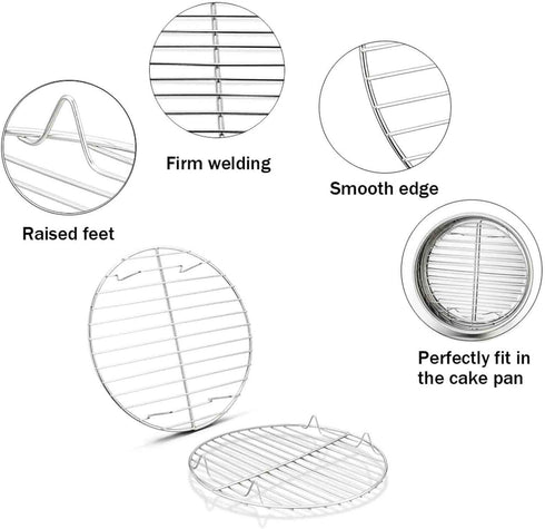 TeamFar Round Cooling Rack Set of 4, 7½ Inch Round Baking Steaming Roasting Rack Set Stainless Steel for Pot Air Fryer, Healthy & Mirror Finish, D...