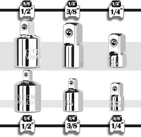 6 Piece Socket Adapter and Reducer Set, 1/4", 3/8", 1/2" Chrome Vanadium Steel Ratchet/Socket Extension/Conversion Kit for Automotive Maintenance...