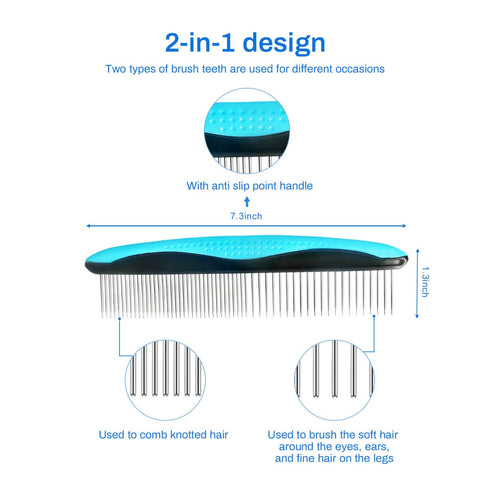ROPO Dog comb Pet grooming comb Cat comb for removing matted fur Proper care prevents knots and mats in long and short-haired pets Non-slip comfor...