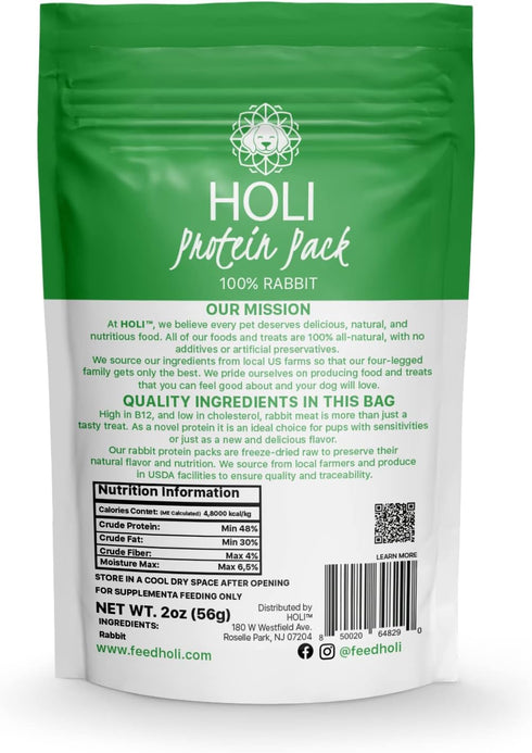 HOLI Rabbit Single Ingredient Dog Food Protein Topper - Made in USA – Human-Grade Freeze Dried Dog Food Mix in Topping – Grain Free, Gluten Free –...