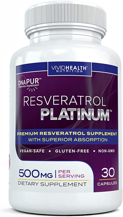 Resveratrol Platinum Antioxidants Supplement: Powerful Anti Aging Formula with Pure, Natural Trans Resveratrol for Immune Support, Vitality and Br...
