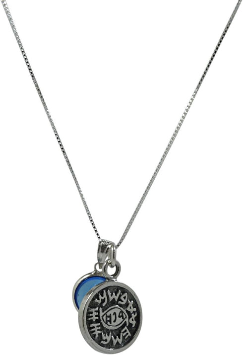 Silver Coin Protection Charm Necklace - 20" Silver Box Chain with Blue Evil Eye Glass Charm - Unisex Pendant for Protection - Includes Cotton Pouc...