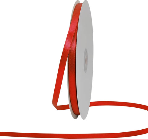 Maclemon 1/4 inch Wide 100 Yards Double Face Red Satin Ribbon Red Fabric Ribbon for Gift Wrapping Very Suitable for Weddings Decoration Bouquet Ba...