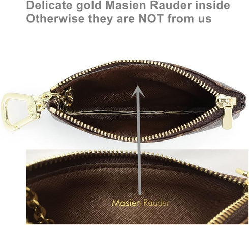 Luxury Zip Key Chain Pouch | Mini Coin Purse Wallet Card Holder with Clasp | for Men Women - Coated Canvas (Brown)...