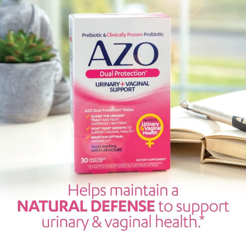 AZO Dual Protection, Urinary + Vaginal Support, Prebiotics and Probiotics for Women*, Starts Working Within 24 Hours, Non-GMO, 30 Count...