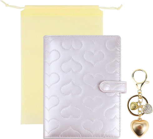 A5 PU Leather Cotton-Padded Binder 6-Ring Notebook Binder Cover with Gold Keychain for A5 Filler Paper, Refillable A5 Personal Planner Budget Bind...