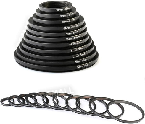 K&F Concept 11 Pieces Step Down Filter Adapter Rings Set, Metal Step Down Filter Adapter Ring Kit 43-37mm 52-43mm 55-52mm 58-55mm 62-58mm 67-62mm ...