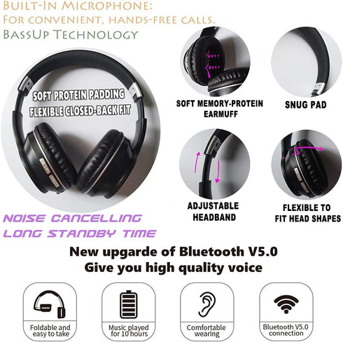 Adult Noise Cancelling Headphones Wireless Bluetooth Headphones Foldable Over Ear Headphones with Microphone Deep Bass for Cellphone PC Class Game...