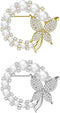 2 Pcs Butterfly Pearl Brooch Pin Wreath Brooch Safety Pin Wedding Bridal Brooches Women Crystal Rhinestones Brooch Collar Lapel Pin Badge for Dres...