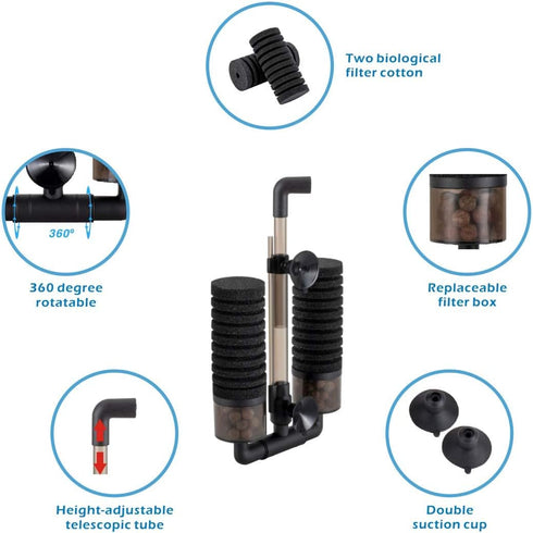 hygger Sponge Filter, Aquarium Filter Double Sponge Replaceable Media with 4 Biochemical Sponges and 1 Bag of Filtered Ceramic Balls Ultra Quiet F...