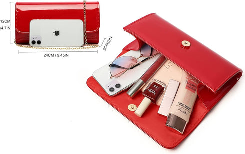 Patent Leather Envelope Clutch Purse Shiny Candy Foldover Clutch Evening Bag for Women...