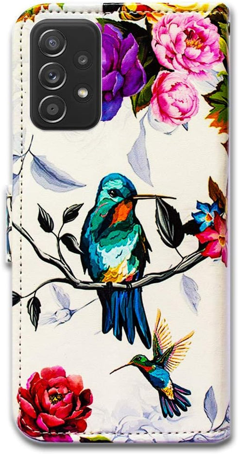 Case for Galaxy A52 5G, Hummingbird in Flowers Bird Leather Flip Phone Case Wallet Cover with Card Slot Holder Kickstand for Samsung Galaxy A52 5G...