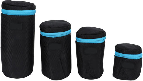 4Pcs Camera Lens Pouch, DSLR Camera Lens Pouch Neoprene Waterproof Lens Bag Zipper Bag with Metal Hook for Camera Lens...