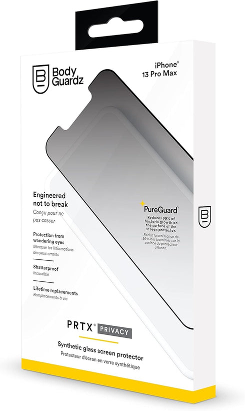 BodyGuardz PRTX Privacy Screen Protector for The iPhone 13 Pro Max, 2 Way Privacy Technology, Shatterproof Synthetic Glass with Edge-to-edge Cover...