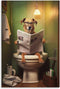 FireDeer Funny Bathroom Canvas Wall Art Dog Animal Reading the Newspaper On Toilet Poster Humor Painting Canvas Prints Modern Aesthetic Picture Fa...