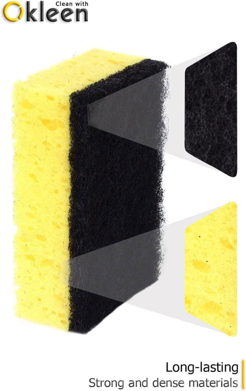 Yellow Multi Use Scrub Sponge. Made in Europe. Large Pack of 18. 4.3x2.8x1.4 inches. Black Heavy Duty & White Non Scratch Fiber. Best Odorless & D...