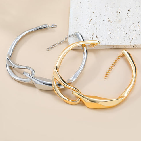 Chunky Metal Buckle Collar Necklace for Women,Thick Geometric Metallic Unisex Abstract Choker Necklace Statement Fashion Chain Necklace Cool Punk ...