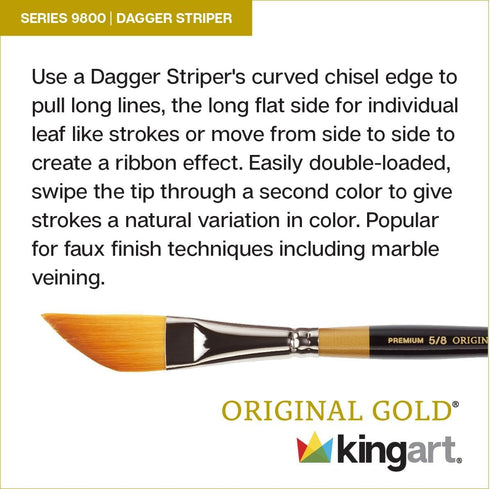 KINGART B-026 Premium 4 pc. Original Gold 9800 Series Dagger Striper Artist Brush Set, Synthetic Golden TaklonHair for Acrylic, Oil, Gouache Paint...