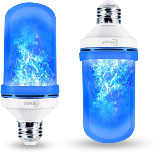 LED Flame Effect Light Bulb, 4 Modes E26 Base Fire Light Bulbs with Gravity Sensor (Blue - 2 Pack)...