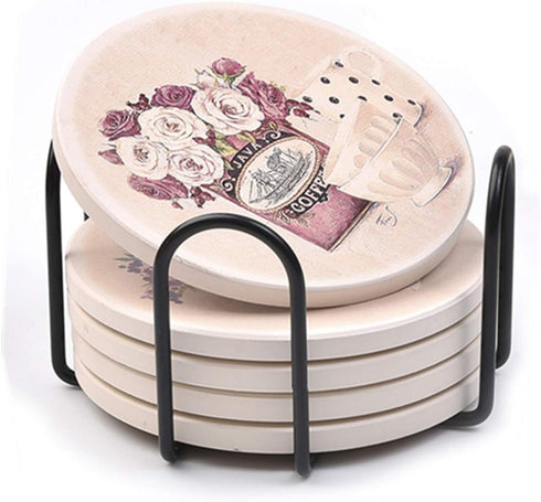 3PC Kocent Vintage Coaster Holder Black Iron Metal Holder Storage Caddy for Both Round and Square Coasters Fit 4 to 9 Pieces Coasters,4.3 Inch...