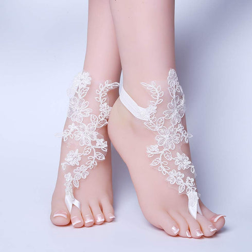 Sither Foot Lace for Beach Wedding Barefoot Sandals White Lace Anklet for Bride Barefoot Lace for Women Foot Anklet Jewelry On Summer Beach Gift f...