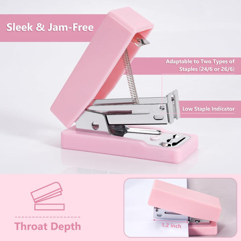 Mini Stapler, 20 Sheets Capacity, Small Cute Staplers for Desk with 2000 Staples, Jam Free, Desktop Stapler Office Stapler (Pink-2 Pack)...