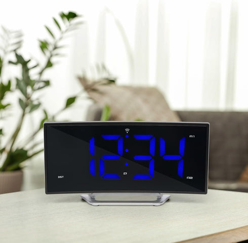 La Crosse Technology Curved Blue LED Atomic Dual Alarm Clock, 1.8 Inch (617-249)...