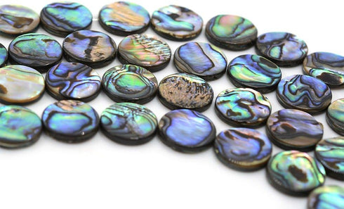 16mm Natural Abalone Shell Flat Coin Beads Strand 16 Inch Jewelry Making Beads...