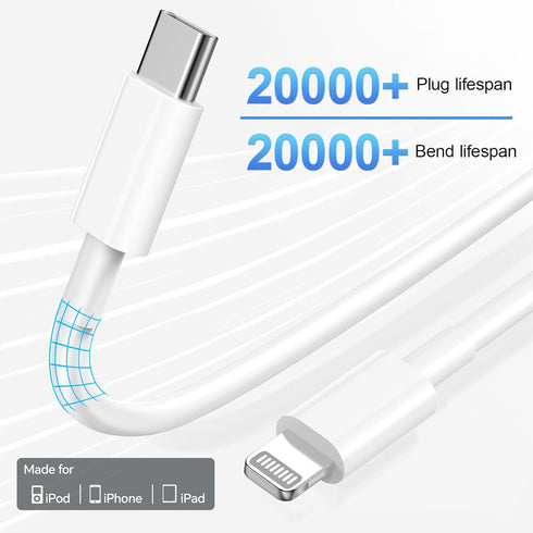 for iPhone Fast Charger?MFi Certified? 3 Pack 20W PD USB C Wall Charger Adapter with 6FT USB C to ightning Cord Fast Charging Cable Compatible wit...