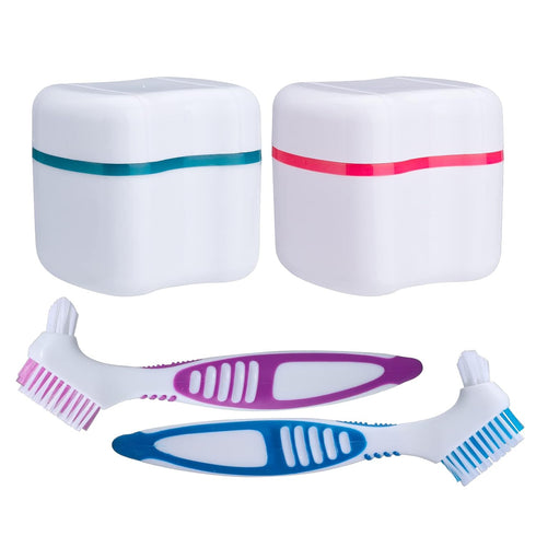 Retainer Cleaner Case - Lightweight Denture Bath Case Container for Dentures to Soak Denture Container with Basket and Brush Easy to Carry ?2pack?...