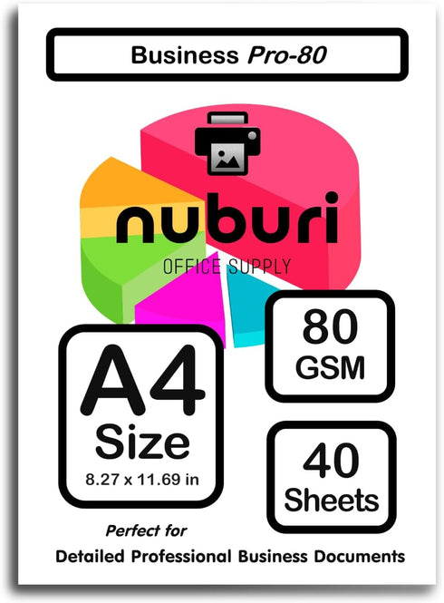 Nuburi - A4 Size Printer Paper - Great for Professional Documents - 80 gsm / 21lb (40 Sheets)...