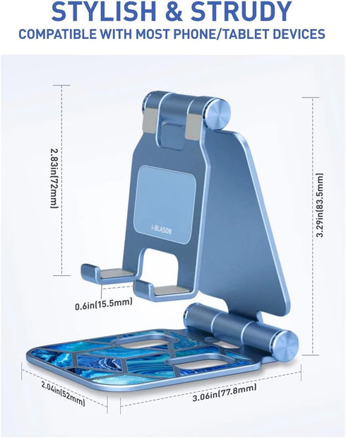 i-Blason Cell Phone Stand for Desk, Cell Phone Holder, Fits All Smart Phones, iPhone 16 15 14 13 Pro Max, Foldable Phone Stand Holder, Blue...