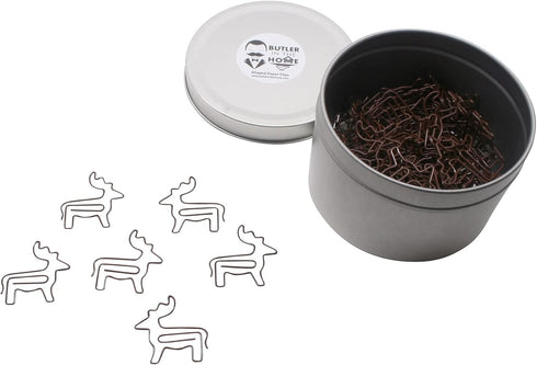 100 Count Deer Shaped Paper Clips Great for Paper Clip Collectors or Office Gift - Comes in Round Tin with Lid and Gift Box (Brown)...