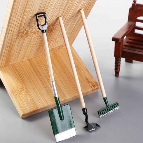 Miniature Dollhouse Garden Tools 3PCS Mini Doll House Working Accessories, 1:12 Scale Dollhouse Miniature Shovel Hoe and Pitchfork...