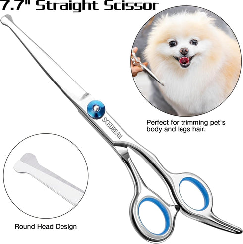 Professional Dog Grooming Scissors with Safety Round Tips, 5 in 1 Dog Grooming Scissors Kit, 4CR Stainless Steel Professional Pet Grooming Shears ...
