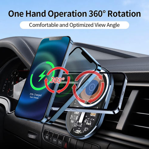 Magnetic Wireless Car Charger Fast Charging Compatible with-IPhone14/13/12/Pro/Pro Max/Mini/Plus 360°Adjustable Magnetic Phone Car Mount Holder Ch...