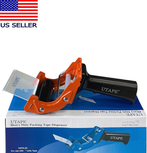 Packing Tape Dispenser, Orange Fast Reloader Handheld Tape Dispenser, 3 inches Tape Dispenser for Moving Tape Refills & Moving Boxes, Ergonomic In...