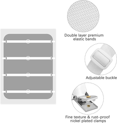 WishLotus Bed Sheet Clips, 4Pcs Elastic Black&White Adjustable Sheet Suspenders Heavy Duty Sheet Holder Straps for Fitted Sheets, Sofa Covers, Cou...